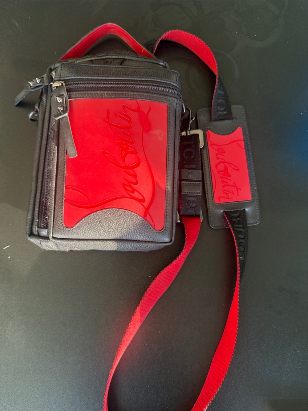 Christian Louboutin Black Leather Belt Bag with Red Accents